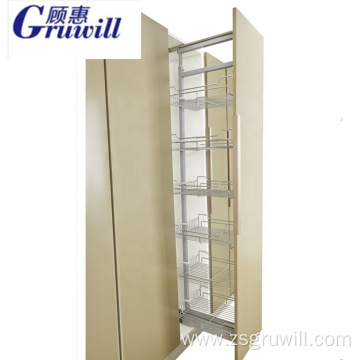 Multi-level kitchen pull-out high cabinet storage basket